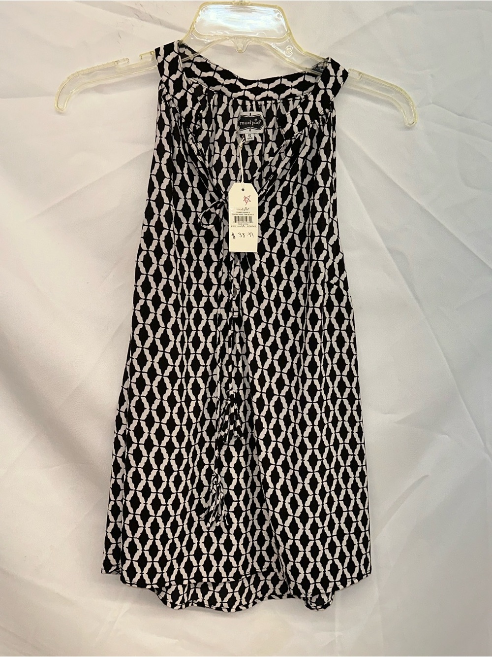 Mud Pie Black and White Geometric Tie-Front Top